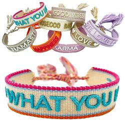 LS-LebenStil Exklusives Statement Armband Do what you Love Quasten besticktes Boho Canvas Webarmband von LS-LebenStil