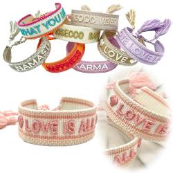 LS-LebenStil Exklusives Statement Armband Love is All Rosy Peach Quasten besticktes Boho Canvas Webarmband von LS-LebenStil