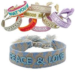 LS-LebenStil Exklusives Statement Armband Peace & Love Blau Quasten besticktes Boho Canvas Webarmband von LS-LebenStil