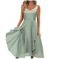 LSAltd Damen Kleid Blümchen Kleider Bride Kleider Damen Knielang Vintage Dress Schwarz Kurz Damenkleid Kleid Mit Wickeloptik Mein Konto Bei Anzeigen, Green-6 von LSAltd