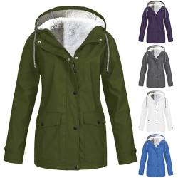 LSAltd Damen Regenjacke Windbreaker Wasserdicht Kapuze Übergangsjacke mit Atmungsaktiv Futter für Frühling Sommer und Herbst Steppweste Cardigan Sweatjacke (armeegrün,L) von LSAltd