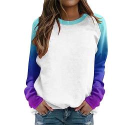 LSAltd Damen Sweatshirt Rundhals Langarmshirt Knopf-V Pullover Pullover Damen Elegant Schulterfrei Tshirt Y2k Zip Up Hoodie Langarmshirt Damen Oversized Tshirt Damen Freizeit Sport Pulli（3-Blue,L） von LSAltd