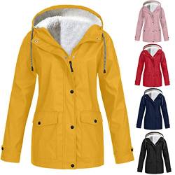 Regenjacke Damen Wasserdicht Atmungsaktiv Große Größen Regenmantel mit Kapuze Outdoorjacke Damen Wasserdicht Wetterfest Softshelljacke Leichte Jacke für Frühlings Herbst Zum Wandern Fahrrad(gelb,XL) von LSAltd