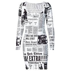 LSCOLO Zeitungskleid, Damenkleid für Damen, langärmelig, figurbetont, Minikleid, Vintage-Zeitungskleid, weiß, 36 von LSCOLO