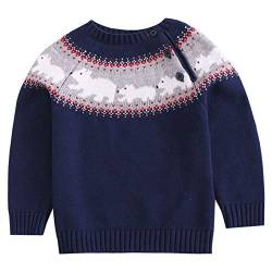 LSERVER Baby Bär Strickpullover Jungen Mädchen Gestrickte Tops Weihnachten Winter Pullover, Dunkelblau, 104/110(Herstellergröße: 110) von LSERVER