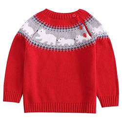 LSERVER Baby Bär Strickpullover Jungen Mädchen Gestrickte Tops Weihnachten Winter Pullover, Rot, 116(Herstellergröße: 120) von LSERVER