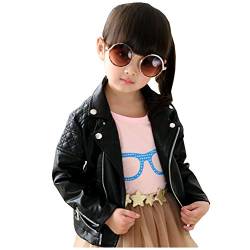 LSERVER Kinder Lederjacke Cool und Vintage Jacke Faux Leather Mantel Motorradjacke, Schwarz, 116(Fabrikgröße: 120) von LSERVER