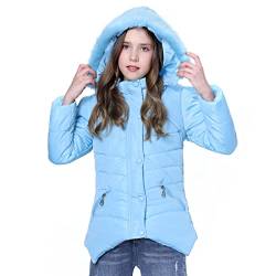 LSERVER Mädchen Dicke warme Daunenjacke Kinder Mode Winterjacke, Blau, 152(Fabrikgröße: 160) von LSERVER