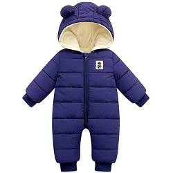 LSERVER Neugeborener Strampler Baby mit Kapuze Fleecever Dickter Jungen Schneeanzug Mädchen Warmer Daunen Overall Kinder Niedliche Winter Anzüge, Dunkelblau, 80 von LSERVER