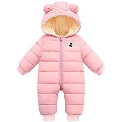 LSERVER Neugeborener Strampler Baby mit Kapuze Fleecever Dickter Jungen Schneeanzug Mädchen Warmer Daunen Overall Kinder Niedliche Winter Anzüge, Rosa, 66 von LSERVER