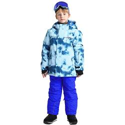 LSERVER Skianzüge für Jungen mit Kapuze Winddicht Schneesicher Jacke + Skihose 2-teilige Mädchen Fleece Verdickung Schneeanzug, Blaues + Blaue, 120 von LSERVER