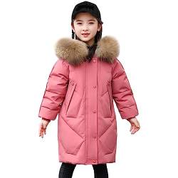 LSERVER Winterjacke Kinder Mädchen mit Pelzkragenkapuze Winddichte Warme Daunenjacke Modische Steppjacke Kinder Dicke Wintermantel, Rot, 134-140 von LSERVER