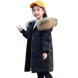 LSERVER Winterjacke Kinder Mädchen mit Pelzkragenkapuze Winddichte Warme Daunenjacke Modische Steppjacke Kinder Dicke Wintermantel, Schwarz, 116 von LSERVER