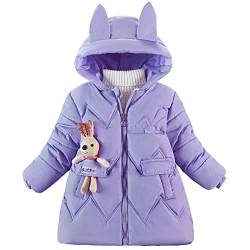 LSERVER Winterjacke Mädchen mit Kapuze Süßer Cartoon Mantel Winddichte Warme Kinder Wintermantel Bequeme Wattierte Steppjacke, Violett, 90 von LSERVER