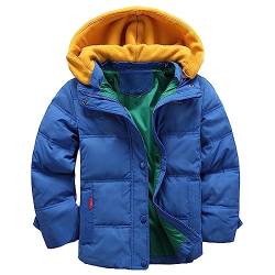 LSERVER-Winterjacke für Kinder Jungen Mädchen verdickte Daunenjacken Mantel Trenchcoat Outerwear mit Kapuzen, Blau A, 104-110 von LSERVER