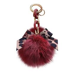 LSGGTIM Plüsch Schlüsselanhänger Pompom Ball mit Leopard Muster Bowknot Taschenanhänger Damen Bommel Keychain Plüschball Pom Pom Schlüsselbund Auto Schlüsselanhänger für Frauen Mädchen-15cmx9cm von LSGGTIM