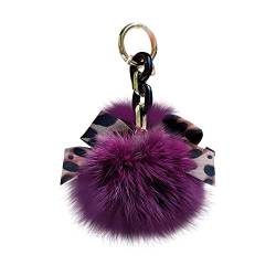 LSGGTIM Plüsch Schlüsselanhänger Pompom Ball mit Leopard Muster Bowknot Taschenanhänger Damen Bommel Keychain Plüschball Pom Pom Schlüsselbund Auto Schlüsselanhänger für Frauen Mädchen-15cmx9cm von LSGGTIM