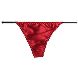 Lsharon Damen-Slip, verstellbar, sexy, 100 % Maulbeerseide, Tanga, Dessous, G-String, Unterwäsche, niedrige Taille, rot, One size von LSHARON SILK