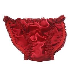 LSHARON Damen Sexy 100% Maulbeerseide Dessous Unterwäsche Spitze Tanga Slip Höschen, rot, 42 von LSHARON