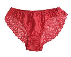 LSHARON Damen Sexy Maulbeerseide Slip Dessous Spitze Tanga Unterwäsche Höschen, rot, 42 von LSHARON