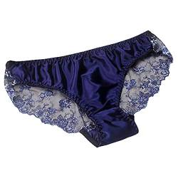 LSHARON Damen Sexy Maulbeerseide Slip Dessous Spitze Tanga Unterwäsche Höschen Gr. L, navy von LSHARON