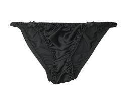 LSHARON Damen Tanga aus Seide, sexy, 100 % Maulbeerseide, Tanga, Tanga, Dessous, Unterwäsche, Slip Gr. M/Etikett L, Schwarz von LSHARON