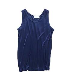LSHARON Herren 100% Maulbeerseide Strick-Tanktop T-Shirt, marineblau, M von LSHARON