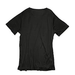 LSHARON Herren T-Shirt aus 100 % Maulbeerseide, gestrickt, Rundhalsausschnitt, kurze Ärmel, Schwarz , L von LSHARON
