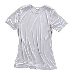 LSHARON Herren T-Shirt aus 100 % Maulbeerseide, gestrickt, Rundhalsausschnitt, kurze Ärmel, beige, M von LSHARON