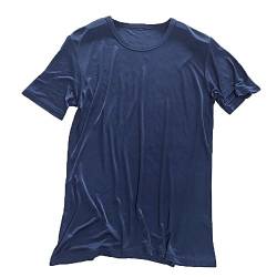 LSHARON Herren T-Shirt aus 100 % Maulbeerseide, gestrickt, Rundhalsausschnitt, kurze Ärmel, marineblau, S von LSHARON