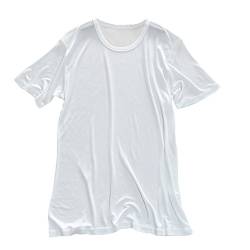 LSHARON Herren T-Shirt aus 100 % Maulbeerseide, gestrickt, Rundhalsausschnitt, kurze Ärmel, weiß, XS von LSHARON