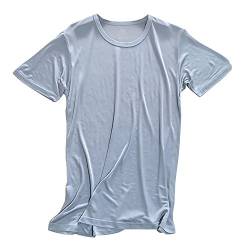 LSHARON Herren-T-Shirts, 100 % Maulbeerseide, Rundhalsausschnitt, kurze Ärmel, silber, S von LSHARON