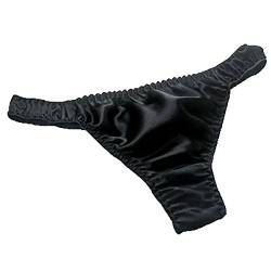 LSHARON Sexy Dessous Unterwäsche Slip Tanga Panty aus 100 % Maulbeerseide Gr. Small, Schwarz von LSHARON