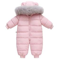 LSHDCER Baby Kleinkind Jungen Mädchen 2 Teilig Bekleidungsset Winter Schneeanzug Winteranzug Skianzug (Daunenjacke mit Fellkapuze+ Daunenhose), Rosa, 74-80 (Etikettengröße: 80) von LSHDCER