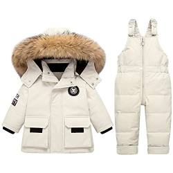 LSHDCER Baby Kleinkind Schneeanzug Jungen Mädchen Winteranzug Skianzug Daunenjacke mit Fellkapuze & Daunenhose Bekleidungsset 2tlg Outfit, Weiß, 74-80 von LSHDCER