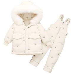 LSHDCER Baby Schneeanzug Winter Bekleidungsset Daunenanzug Daunenjacke mit Fellkapuze & Daunenhose Jungen Mädchen Winteranzug Skianzug, Beige, 74-80 von LSHDCER