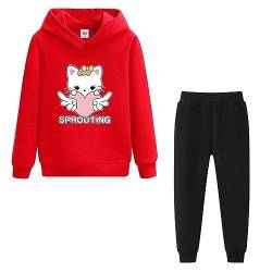 LSHDCER Jogginganzug Mädchen Freizeitanzug 2tlg Bekleidungsset Kinder Sportanzug Trainingsanzug Outfit-Set Sweatjacke & Sweathose, Rot+Schwarz A, 116 (Etikettengröße: 120) von LSHDCER