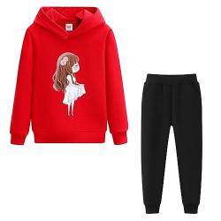 LSHDCER Jogginganzug Mädchen Freizeitanzug 2tlg Bekleidungsset Kinder Sportanzug Trainingsanzug Outfit-Set Sweatjacke & Sweathose, Rot+Schwarz B, 116 (Etikettengröße: 120) von LSHDCER