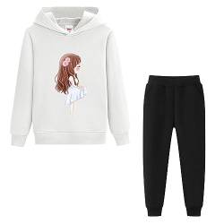 LSHDCER Jogginganzug Mädchen Freizeitanzug 2tlg Bekleidungsset Kinder Sportanzug Trainingsanzug Outfit-Set Sweatjacke & Sweathose, Weiß+Schwarz, 116 (Etikettengröße: 120) von LSHDCER