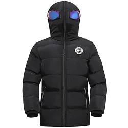 LSHDCER Kinder Daunenjacke Jungen Mit Kapuze mit Brille Winddichter Winterjacke Jungen Wintermantel Warm Steppjacke Baumwolle, Schwarz, 146 von LSHDCER