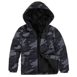 LSHDCER Kinder Daunenjacke Jungen Winterjacke Warm Dicke Wintermantel mit Kapuze Verdickte Steppjacke, Camouflage Grau, Etikettengröße: 128/134, L2969A13 von LSHDCER