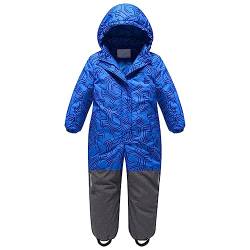 LSHDCER Kinder Einteiler Skianzug Jungen Schneeanzug Funktionsanzug Mädchen mit Kapuze Winddichter Wasserdichter für Outdoor-Sportarten, Blau, 104-110 (Etikettengröße: 110) L2957L11 von LSHDCER