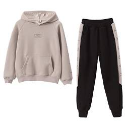 LSHDCER Kinder Jogginganzug Mädchen Sportanzug 2tlg Bekleidungsset Trainingsanzug Outfit-Set Sweatjacke & Sweathose, 146, Aprikosenfarbe von LSHDCER