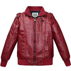 LSHDCER Kinder Jungen Lederjacke Frühling Herbst Motorrad Mantel Mädchen Übergangsjacke Kunstleder Bikerjacke Motorradjacke, Weinrot-Dünn, 146 von LSHDCER