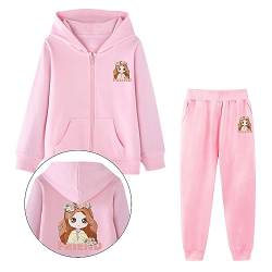 LSHDCER Kinder Mädchen Jogginganzug Trainingsanzug Sweatjacke & Sweathose Outfit-Set Bekleidungsset 2tlg Sportanzug, Prinzessin (Rosa+Rosa), 104-110 (Etikettengröße: 110) von LSHDCER