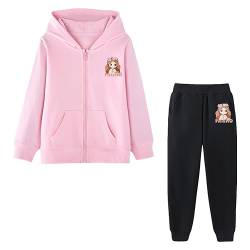 LSHDCER Kinder Mädchen Jogginganzug Trainingsanzug Sweatjacke & Sweathose Outfit-Set Bekleidungsset 2tlg Sportanzug, Prinzessin (Rosa+Schwarz), 116 (Etikettengröße: 120) von LSHDCER