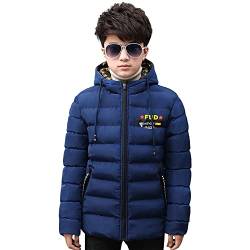 LSHDCER Kinder Winterjacke Jungen Daunenjacken mit Kapuze Wintermantel Kinder Baumwolle Steppjacke Winddicht für Winter, Dunkelblau, 170-176 von LSHDCER