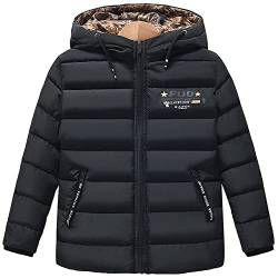 LSHDCER Kinder Winterjacke Jungen Daunenjacken mit Kapuze Wintermantel Kinder Baumwolle Steppjacke Winddicht für Winter, Schwarz, 152-158 von LSHDCER