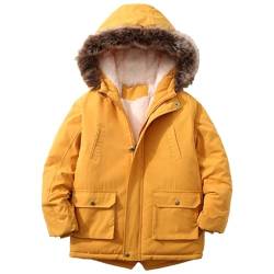 LSHDCER Kinder Winterjacke Jungen Wintermantel Mädchen mit Fellkapuze Warme Winter Kinderjacke, Gelb, 104-110 von LSHDCER