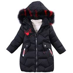 LSHDCER Kinder Winterjacke Mädchen Winter Warmer Wintermantel Outerwear Verdichte Kinderjacke, Schwarz, 134-140(Etikettengröße: 140), EURL28JIU40U14 von LSHDCER